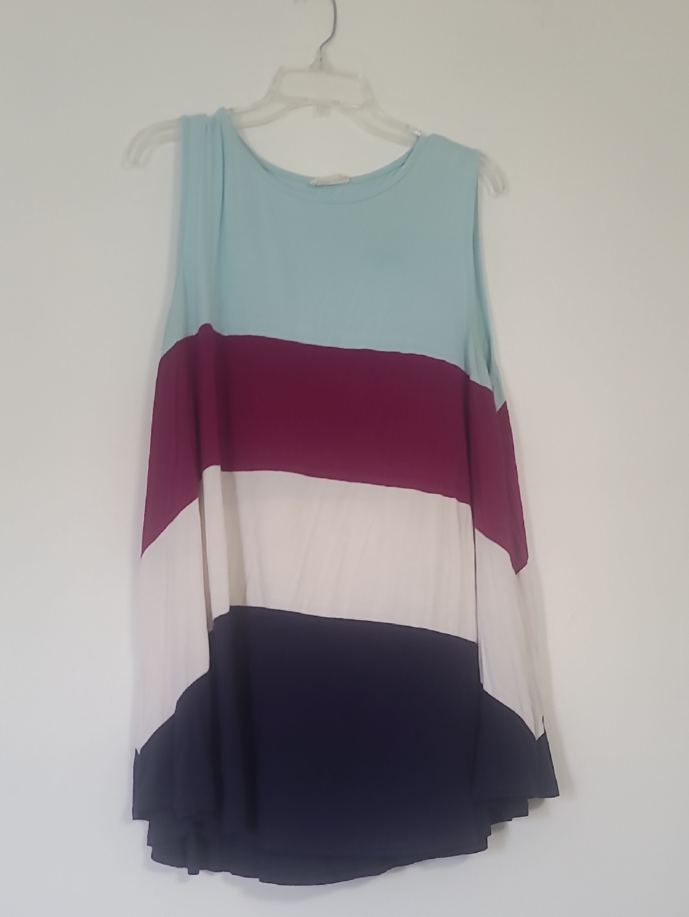 Sleeveless Colorblock Swing Top - Light Blue, Plum, White, Navy